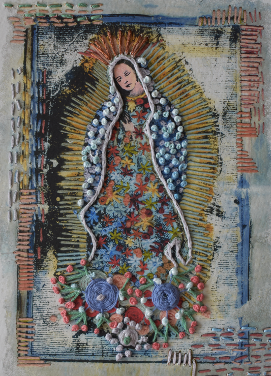 Vírgen grande Manto y flores en Azul