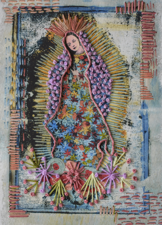 Vírgen grande Flores en Rosa y Verde