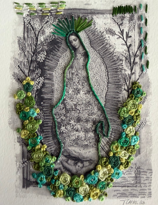 Vírgen Chica. Flores verdes y turquesa