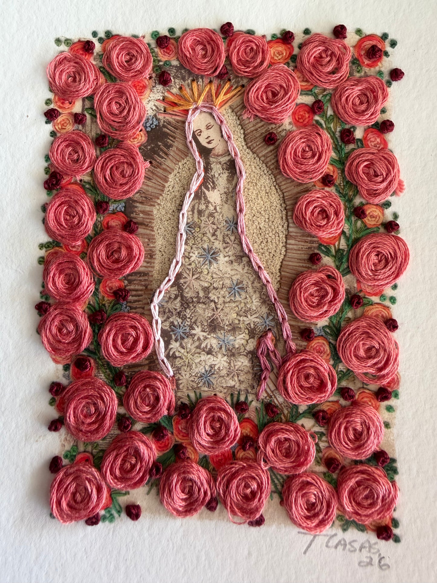 Vírgen Mini. Extra bordada rosa