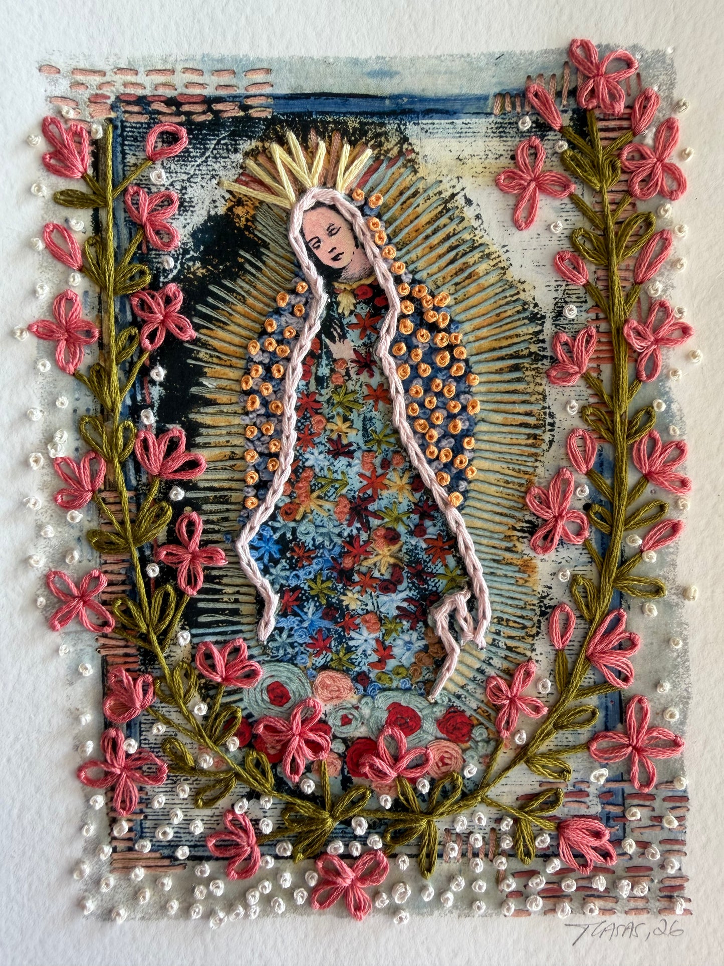 Vírgen Chica. Florecitas rosas y blancas