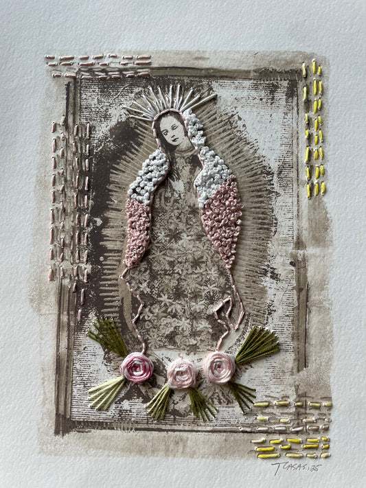 Vírgen grande Manto Rosa claro y blanco